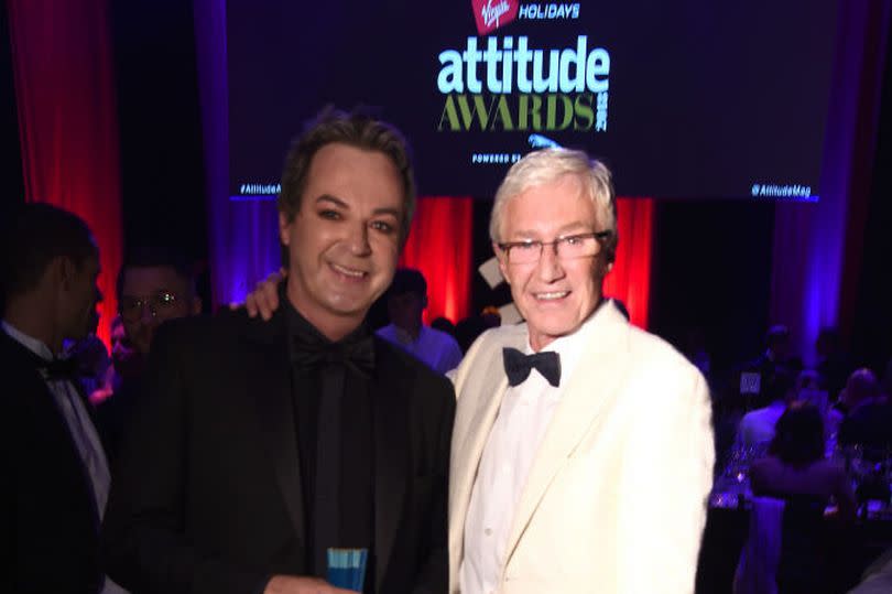 Julian Clary  and Paul O'Grady attend The Virgin Holidays Attitude Awards at The Roundhouse on October 11, 2018 in London, England.