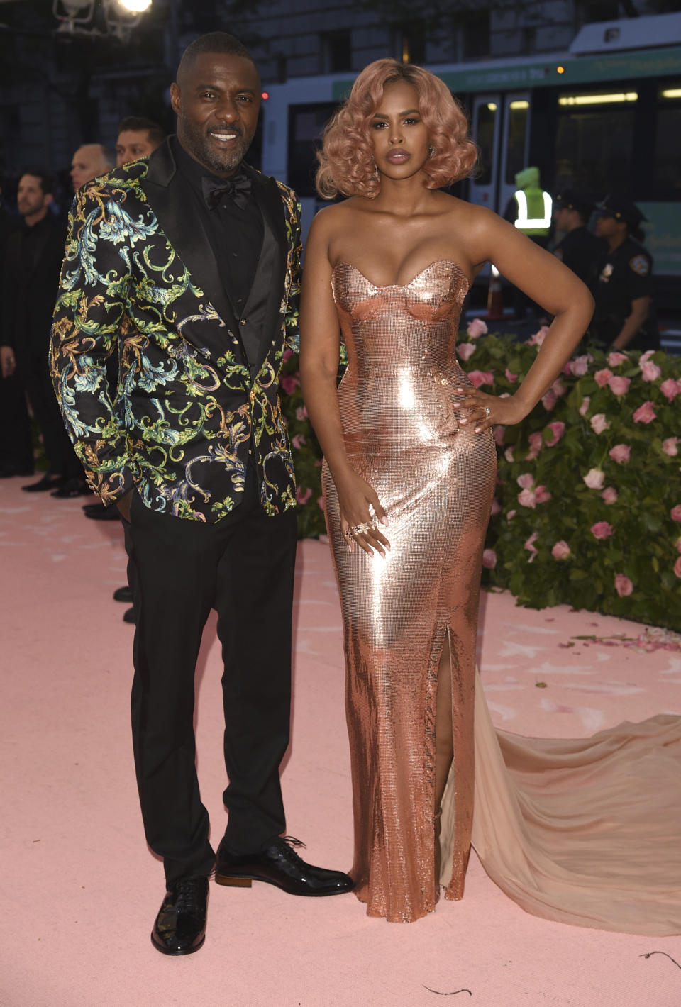 Idris Elba, left, and Sabrina Dhowre attend The Metropolitan Museum of Art's Costume Institute benefit gala celebrating the opening of the "Camp: Notes on Fashion" exhibition on Monday, May 6, 2019, in New York. (Photo by Evan Agostini/Invision/AP)