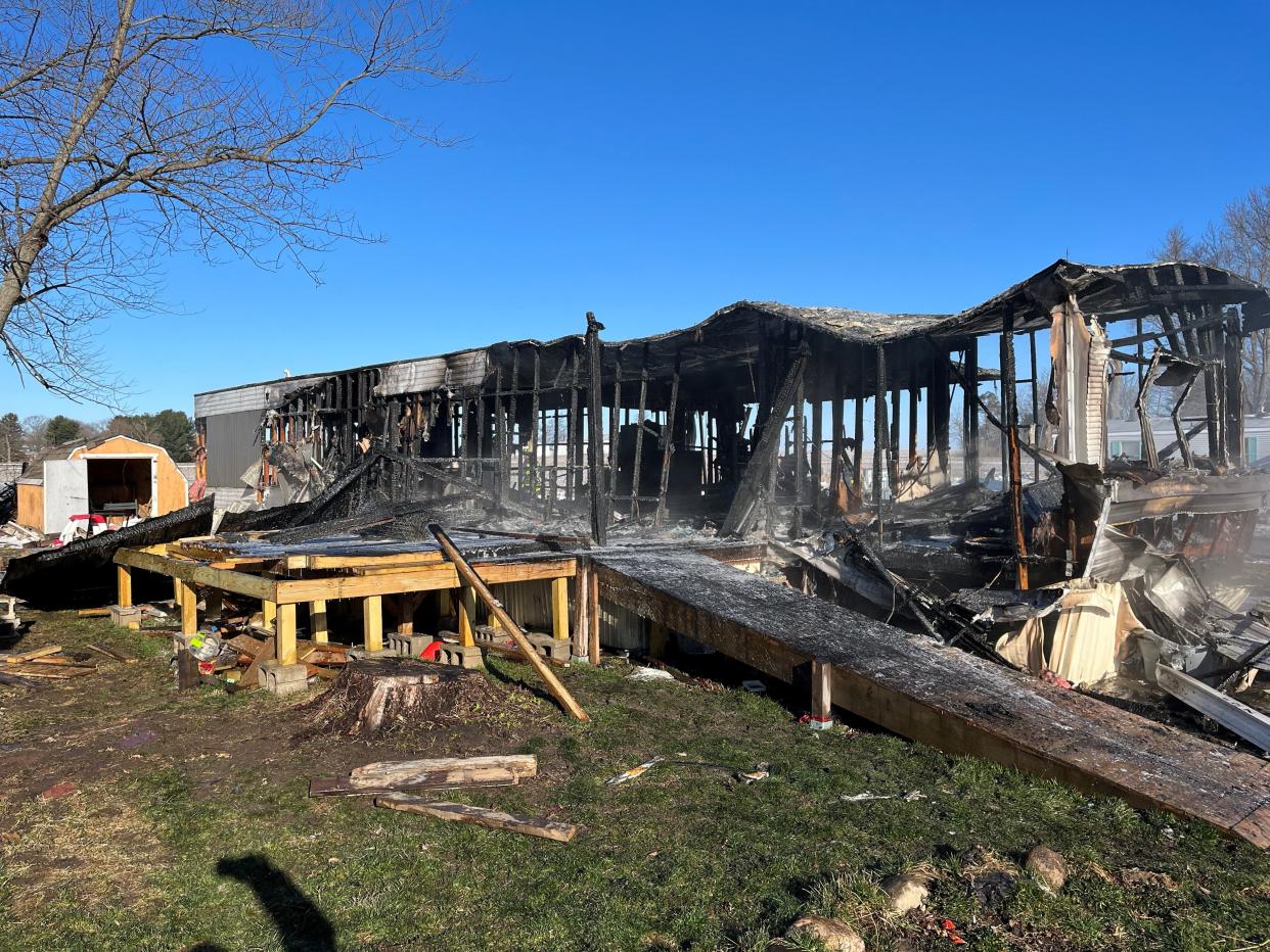 Fire destroyed this mobile home Sunday morning in the western end of Candlelight Plaza in West Lafayette. Wabash Township firefighters prevented the blaze from spreading to other homes, Wabash Township Fire Chief Ed Ward said.