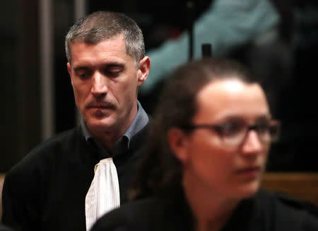 French lawyer Julien Blot, representing Nacer Bebdrer is seen during the trial of Mehdi Nemmouche and Nacer Bendrer in Brussels, Belgium March 12, 2019. REUTERS/Yves Herman/Pool