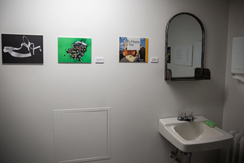 The "Lost and Found" art show, featuring found art and poetry, was on display in a third floor bathroom in the Fitch Studios building in 2022.
