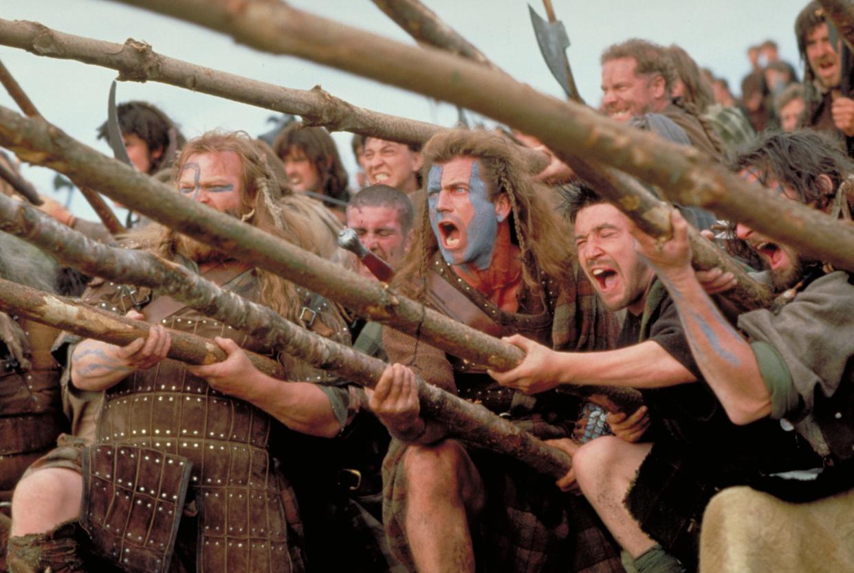 Mel Gibson's William Wallace cries out during the Battle of Stirling Bridge in "Braveheart."