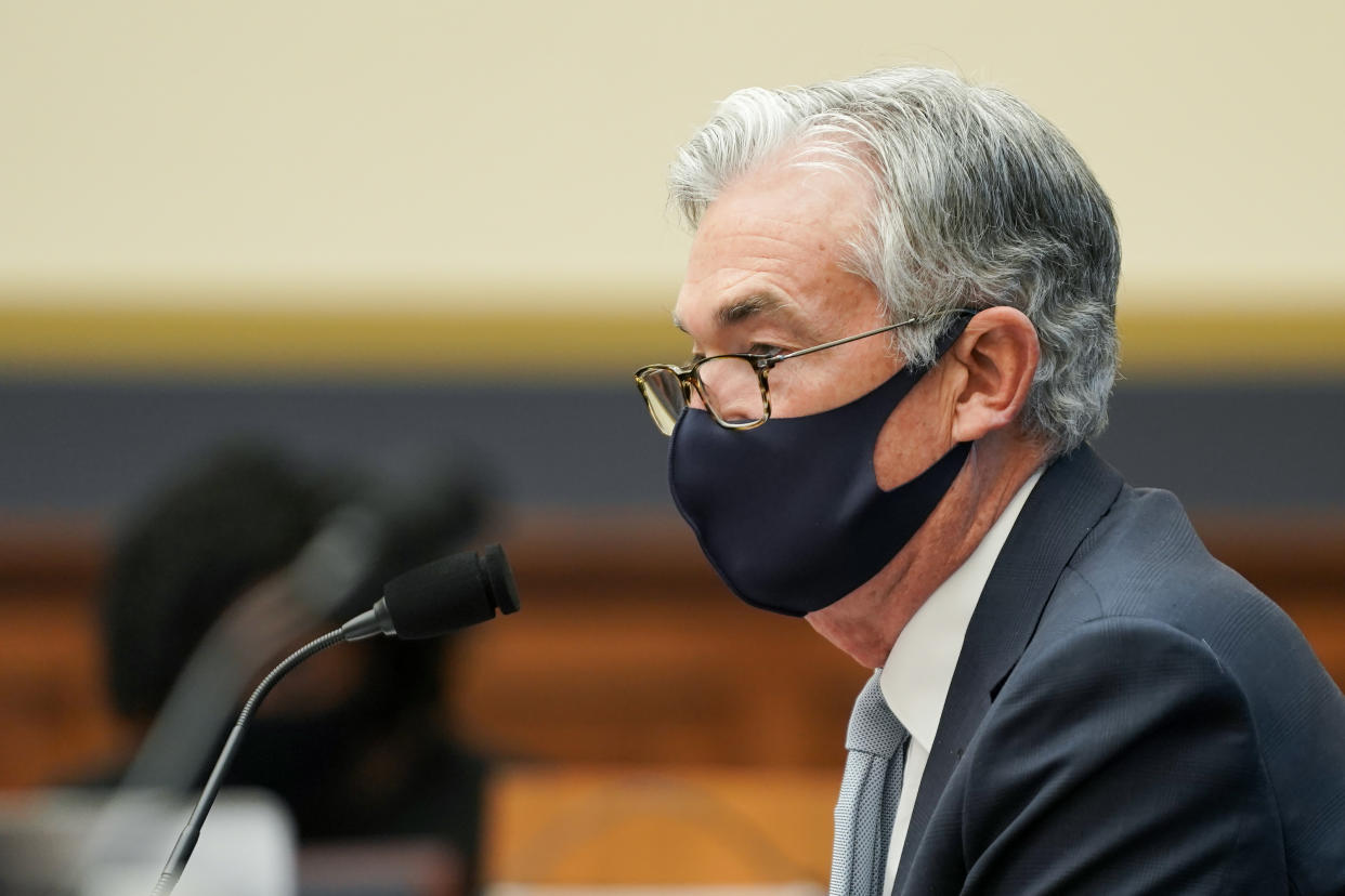 WASHINGTON, DC - DECEMBER 02: Federal Reserve Chairman Jerome Powell listens to a question during a House Financial Services Committee oversight hearing to discuss the Treasury Department's and Federal Reserve's response to the coronavirus (COVID-19) pandemic on December 02, 2020 in Washington, DC. Treasury Secretary Steve Mnuchin is also scheduled to testify.