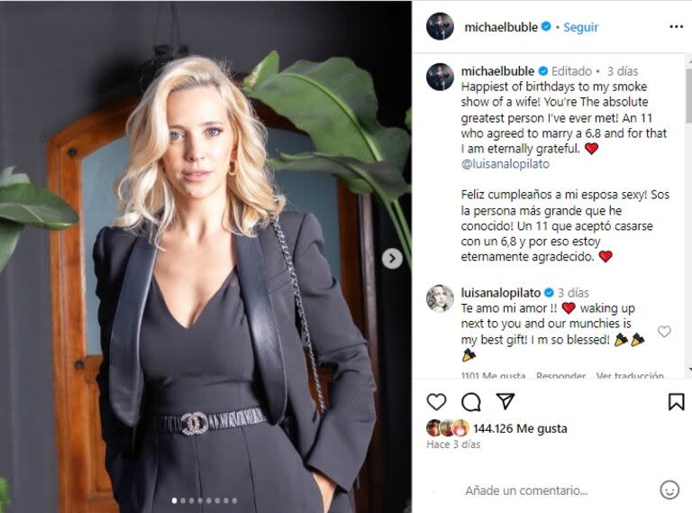 El tierno posteo que Michel Bublé le dedicó a Luisana Lopilato