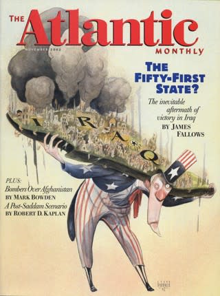 Our November, 2002, magazine cover. This came out many months before Trump’s observation in late March, 2003, that the already-started war was not going well.