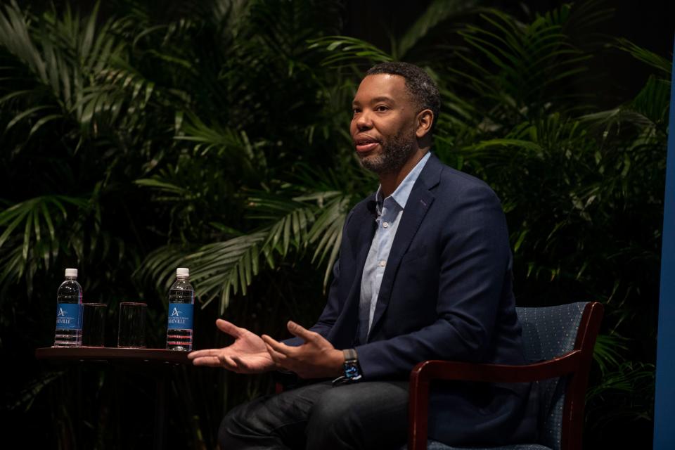 Ta-Nehisi Coates, an author and journalist, answered questions from Tiece Ruffin, director of Africana studies and professor of Africana studies and education at UNC Asheville, February 28, 2023.