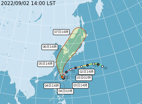 軒嵐諾預估在週日12時暴風圈就會脫陸。（氣象局提供）