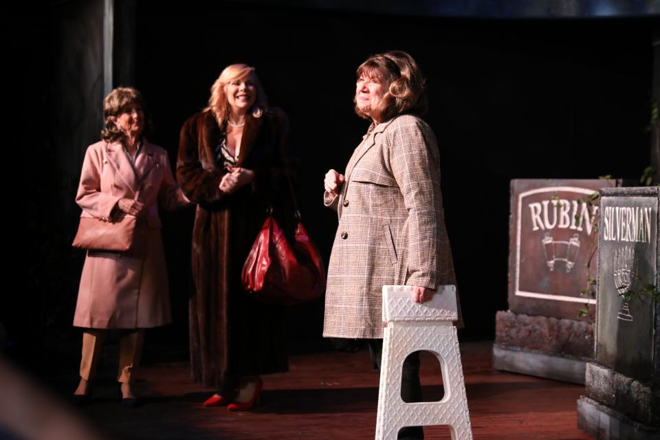 From left, Jan Wallace, Gina Scarda and Loretta Zulla are part of the cast of the Venice Theatre production of “The Cemetery Club.”