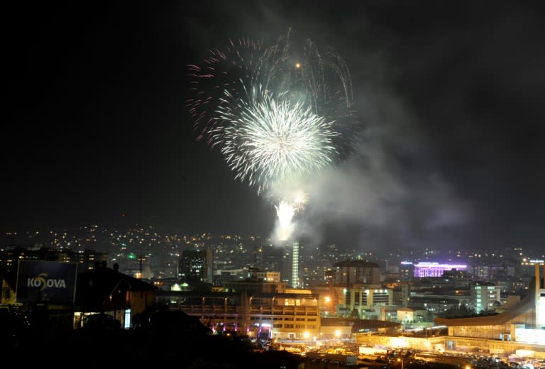 Fireworks illuminate Pristina's skyline on February 17, 2013, during celebrations marking the fifth anniversary of Kosovo's unilateral declaration of independence from Serbia