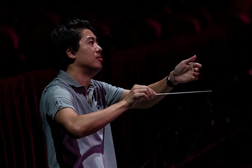 Conductor Kensho Watanabe during dress rehearsal for Madam Butterfly at Detroit Opera House in downtown Detroit on Thursday, Oct. 5, 2023.