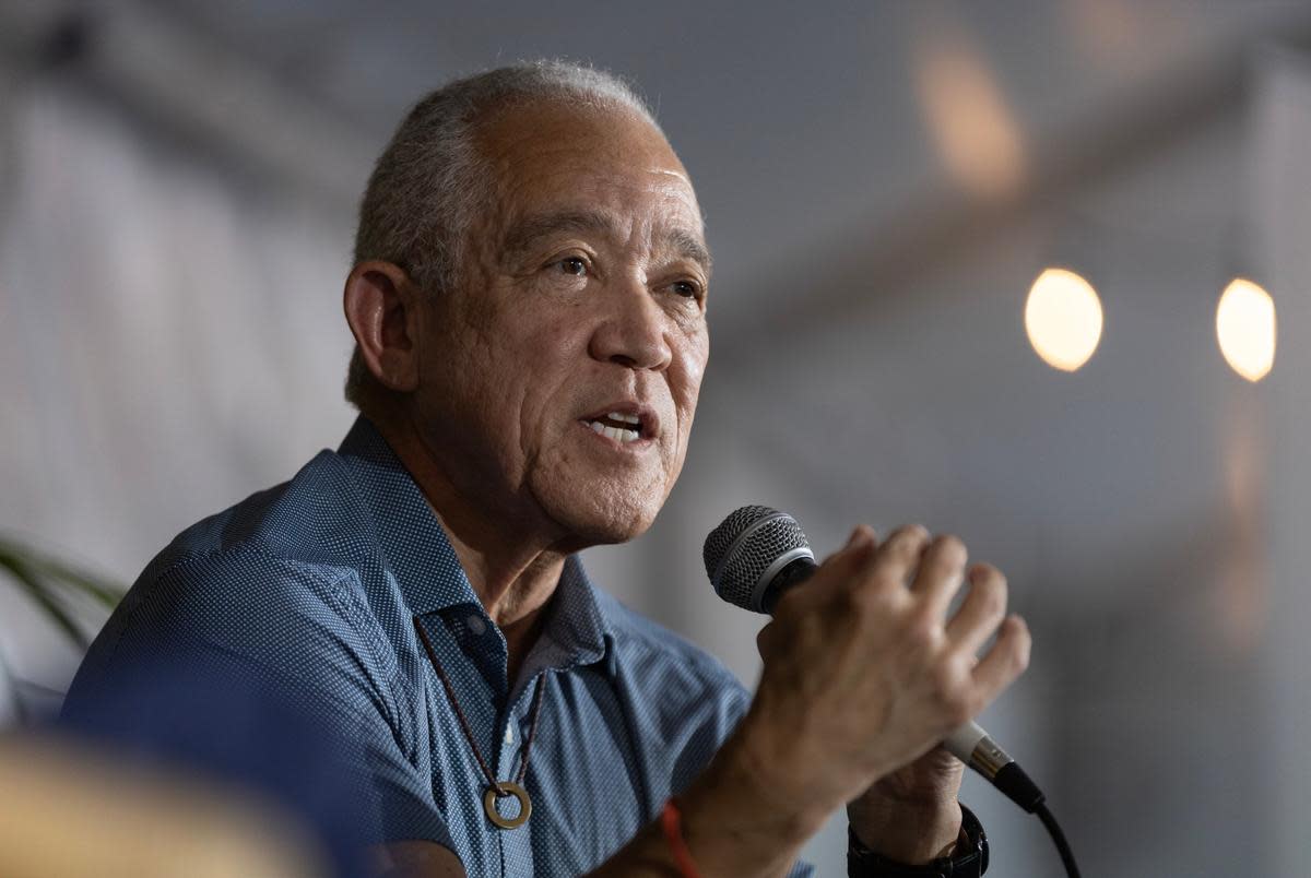 Mike Miles, the state-appointed superintendent of Houston ISD, discusses public education in Texas' largest city with Jacob Carpenter, team leader of the Houston Landing, at The Texas Tribune Festival in Austin on Sept. 23, 2023.