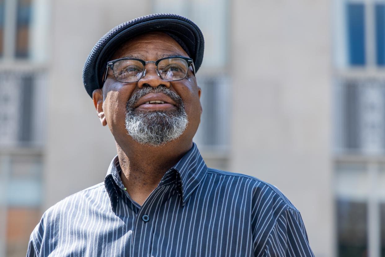 Glynn Simmons, a former death row inmate recently released after 48 years in prison, attends a press conference in front of the Oklahoma County Courthouse in Oklahoma City, on Wednesday, Sept. 20, 2023.