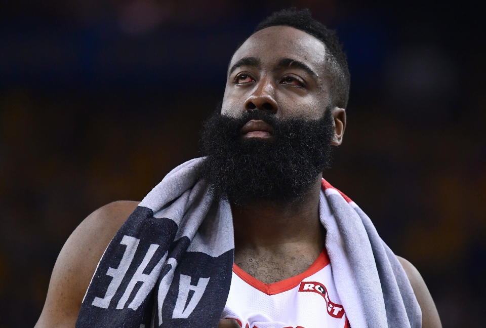 The Rockets are reportedly optimistic that James Harden's vision will be fine. (Getty)