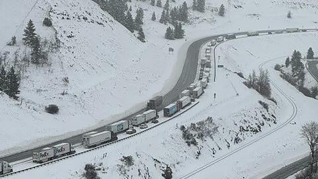 Bozeman Pass was shut down for nearly a full day Tuesday night into Wednesday night because snow on the pass caused multiple wrecks and spin-offs. (Photo via Gallatin County Sheriff's Office)