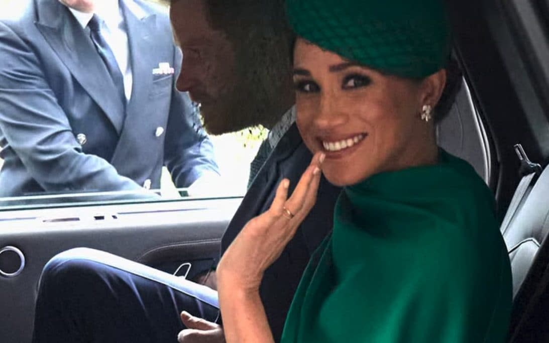 The Duke and Duchess of Sussex pictured in episode five of Harry and Meghan, when she reveals how a flight attendant recognised her 'sacrifice' for the country - Netflix