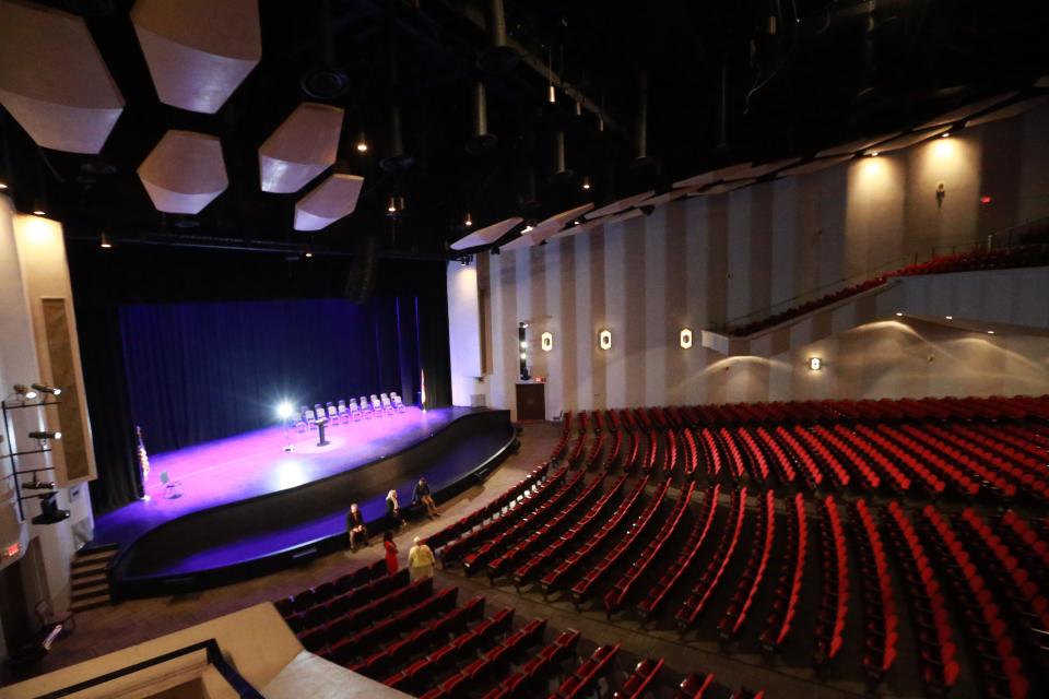 A view of the stage from the balcony of the Johnny Mercer Theatre.