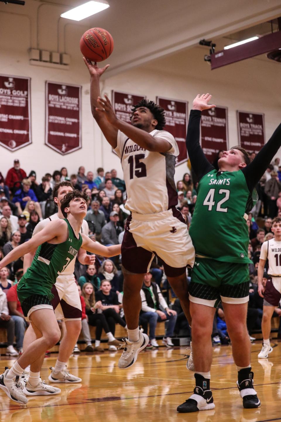 Felix Morales takes it to the hoop for Johnson City in a 66-60 win over Seton Catholic Central in the STAC boys basketball championship game Feb. 16, 2024 at Johnson City High School.