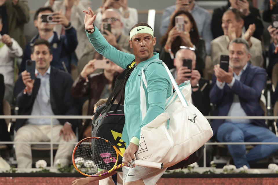 PARIS, FRANCE - MAY 27: Rafael Nadal of Spain enters the court before his first round match against Alexander Zverev of Germany on day 2 of the 2024 French Open, Roland-Garros 2024, Grand Slam tennis tournament at Roland Garros stadium on May 27, 2024 in Paris, France. (Photo by Jean Catuffe/Getty Images)