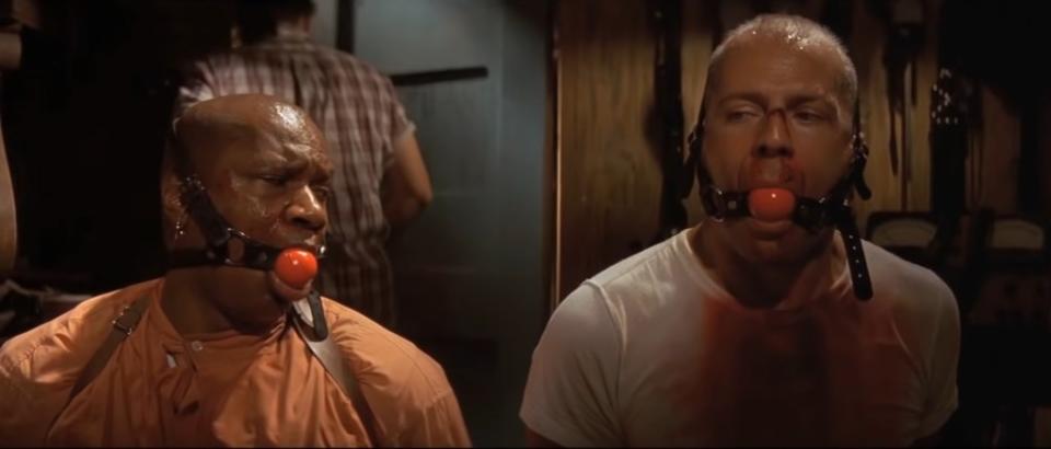 Ving Rhames and Bruce Willis are tied up and fitted with ball gags in the movie — but Willis gets revenge on their sadistic captor. Miramax