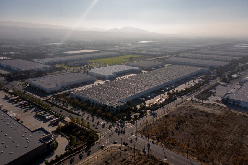 Warehouses in Redlands, California, U.S., on Sunday, Nov. 7, 2021. Fallout from the global supply-chain crisis is clogging U.S. ports, pushing warehouses to capacity and forcing logistics managers to scramble for space. Photographer: Roger Kisby/Bloomberg via Getty Images