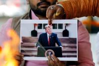 Activists of Hindu Sena, perform a special prayer to ensure a victory of U.S. President Donald Trump in the elections, in New Delhi