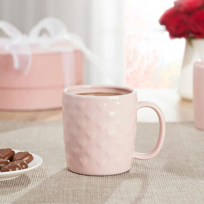 Valentine's Day 15 oz Pink Embossed Heart Glazed Ceramic Mug