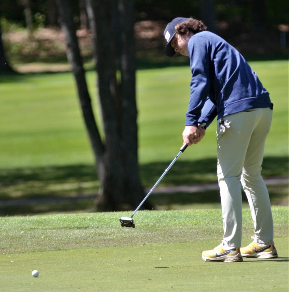 Luke Sommerville putts during the Big North Conference Championships on Wednesday, May 24 at the Gaylord Country Club in Gaylord, Mich.