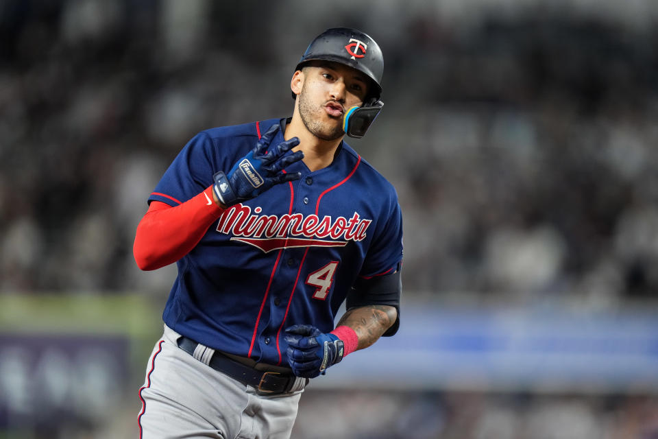 明尼蘇達雙城Carlos Correa季後選擇跳出合約成為自由球員。(Photo by Brace Hemmelgarn/Minnesota Twins/Getty Images)