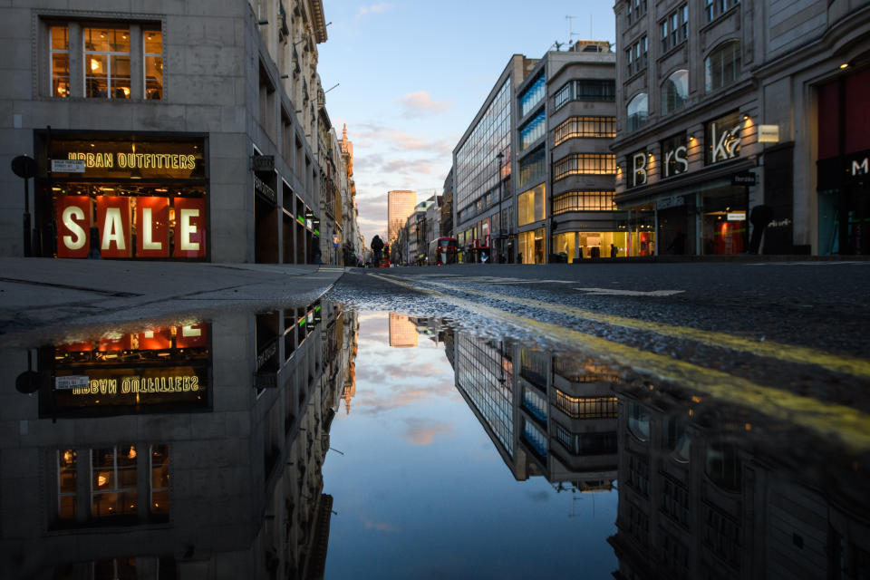 Closed shops and quiet streets on Oxford Street in central London, as the UK enters a new national lockdown aimed at curbing the spread of Coronavirus. Picture date: Wednesday 6th January, 2021. Photo credit should read: Matt Crossick/Empics