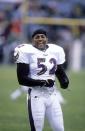 CHICAGO, IL - DECEMBER 20: Ray Lewis #52 of the Baltimore Ravens looks on during a game against the Chicago Bears at Soldier Field on December 20, 1998 in Chicago, Illinois. The Bears defeated the Ravens 24-3. (Photo by Joe Robbins/Getty Images)