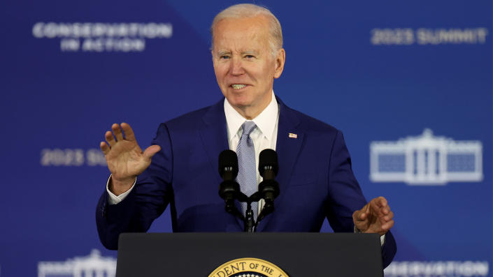 President Biden at the microphone.