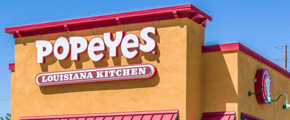 PALMDALE, CA/USA - APRIL 23, 2016: Popeyes Louisiana Kitchen exterior. Popeyes Louisiana Kitchen is an American chain of fried chicken fast food restaurants.