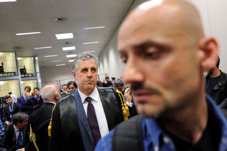 Prosecutor Antonino Di Matteo looks on before the reading of the sentence, at the end of a historic mafia case in which mob bosses and former high-ranking state officials were convicted of holding secret negotiations in the early 1990s, in Palermo, Italy April 20, 2018. REUTERS/Guglielmo Mangiapane