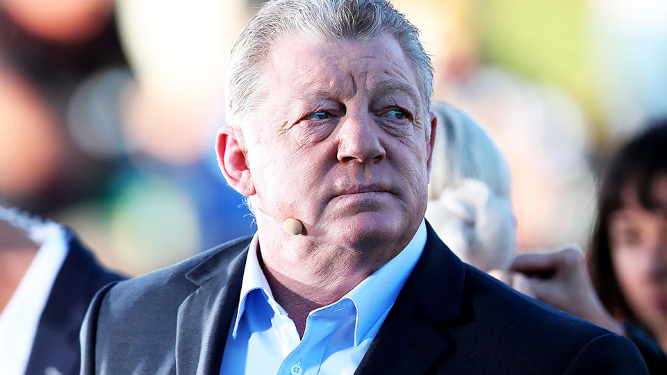 Phil Gould, pictured here looking on during an NRL game in 2019.