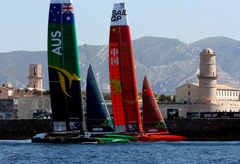 FILE PHOTO: Australia SailGP Team and China Sail GP Team compete during the day one of the SailGP event in Marseille