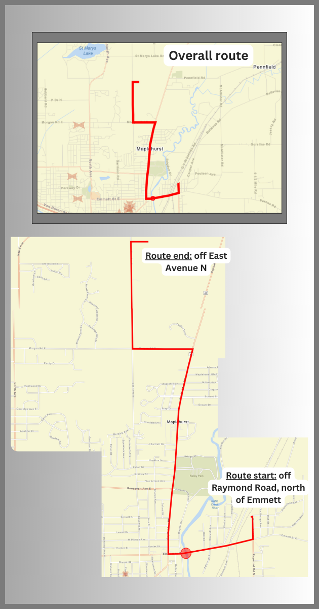 A look at the route an oversized Consumers Energy transformer will travel Thursday morning in the northeast portion of Battle Creek. The city is encouraging drivers to avoid the route.