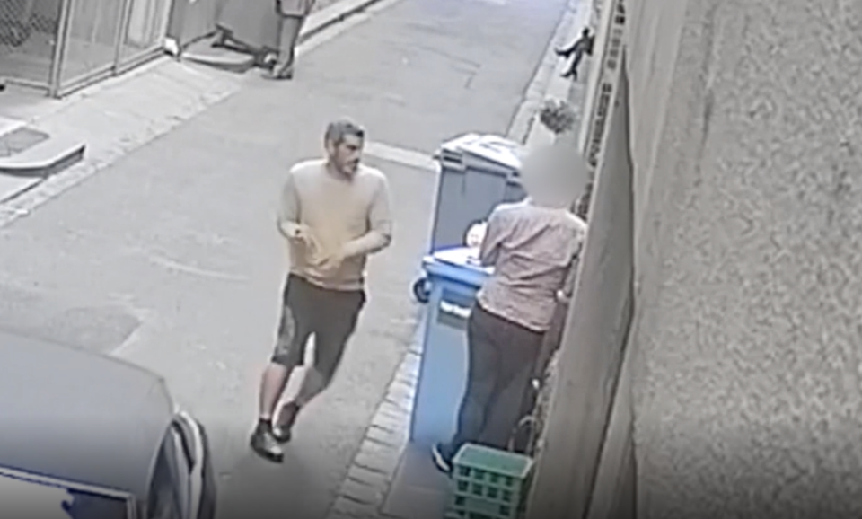 He can be seen approaching the victim who was on a short break from work at the time of the attack. Source: Vic Police