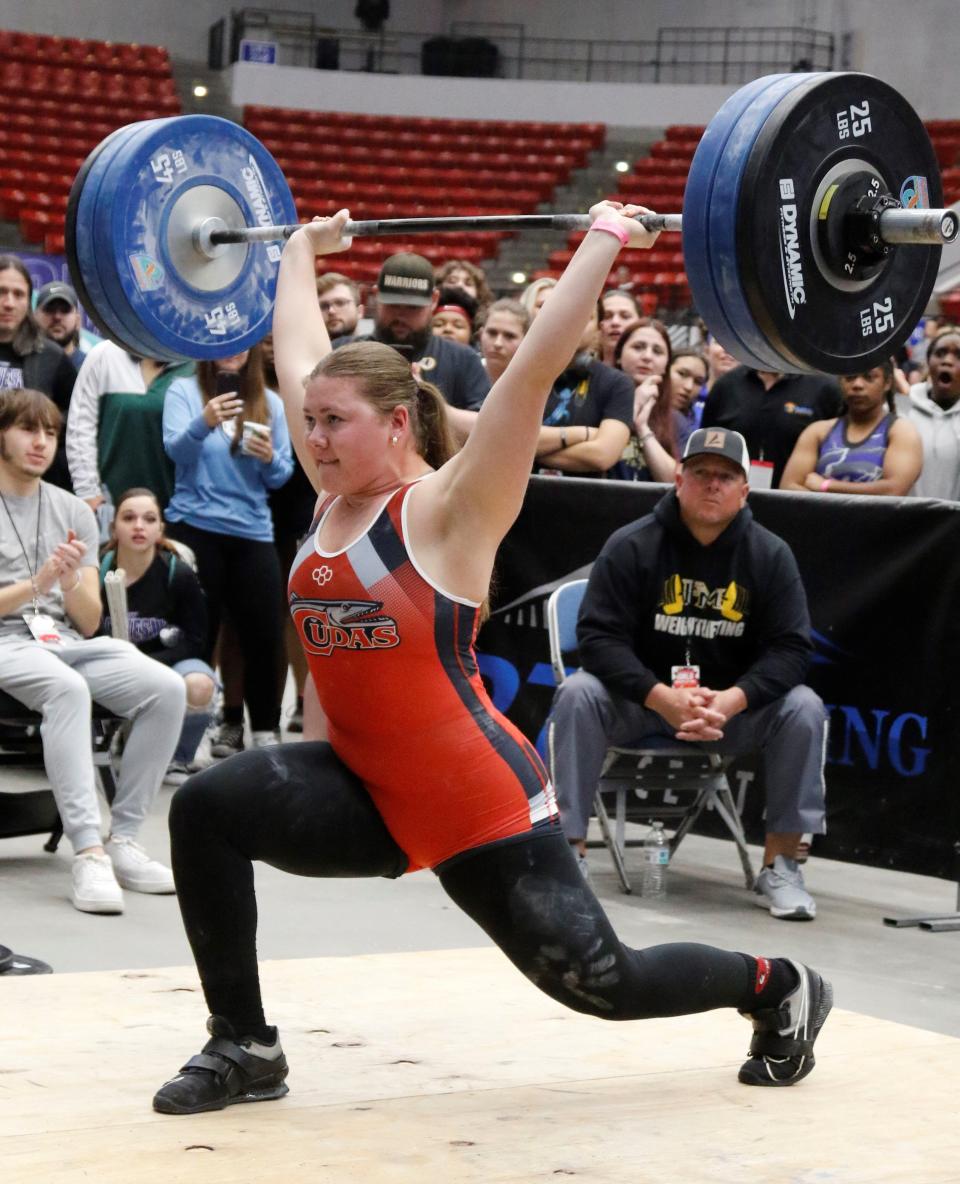 New Smyrna Beach's Olivia Bond-West set an FHSAA clean and jerk record in the 183-pound division Saturday, successfully attempting a 260-pound lift.