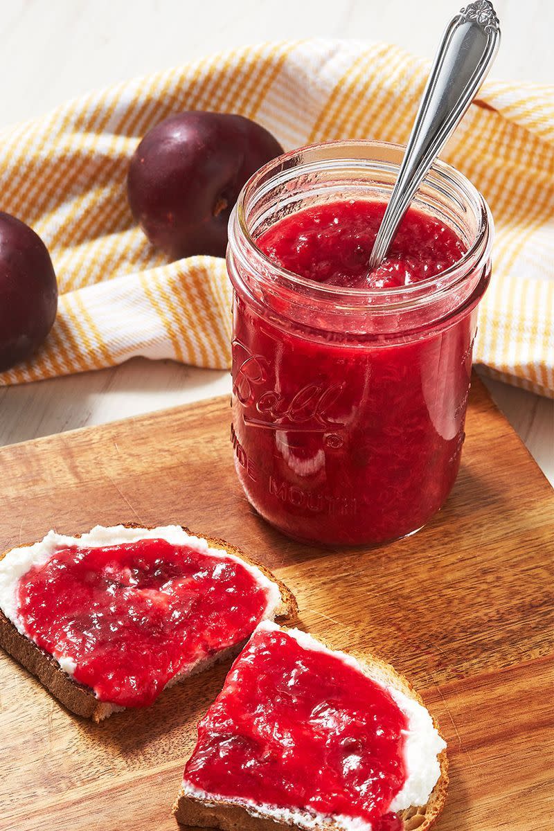 <p>When it's peak summer, and plums are ripe and juicy, we love making this ultra simple <a href="https://www.delish.com/uk/cooking/recipes/a31332388/jelly-donut-french-toast-recipe/" rel="nofollow noopener" target="_blank" data-ylk="slk:jam;elm:context_link;itc:0;sec:content-canvas" class="link ">jam</a>. Amazing on toast, swirled into yogurt, or atop a bowl of porridge, its bright flavour improves pretty much anything it touches. We can't get enough of it. </p><p>Get the <a href="https://www.delish.com/uk/cooking/recipes/a32943701/plum-jam-recipe/" rel="nofollow noopener" target="_blank" data-ylk="slk:Plum Jam;elm:context_link;itc:0;sec:content-canvas" class="link ">Plum Jam</a> recipe.</p>