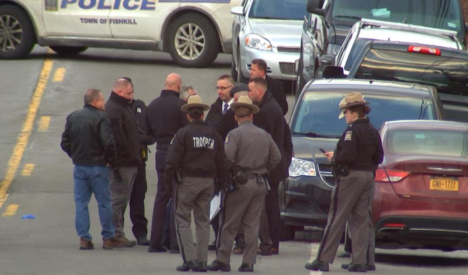 Police respond to a shooting at The Views at Rocky Glen off Route 52 in the town of Fishkill on Feb. 27, 2022.