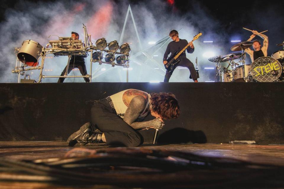 Oliver Sykes of Bring Me the Horizon performs at PNC Music Pavilion on Friday night. Benjamin Robson