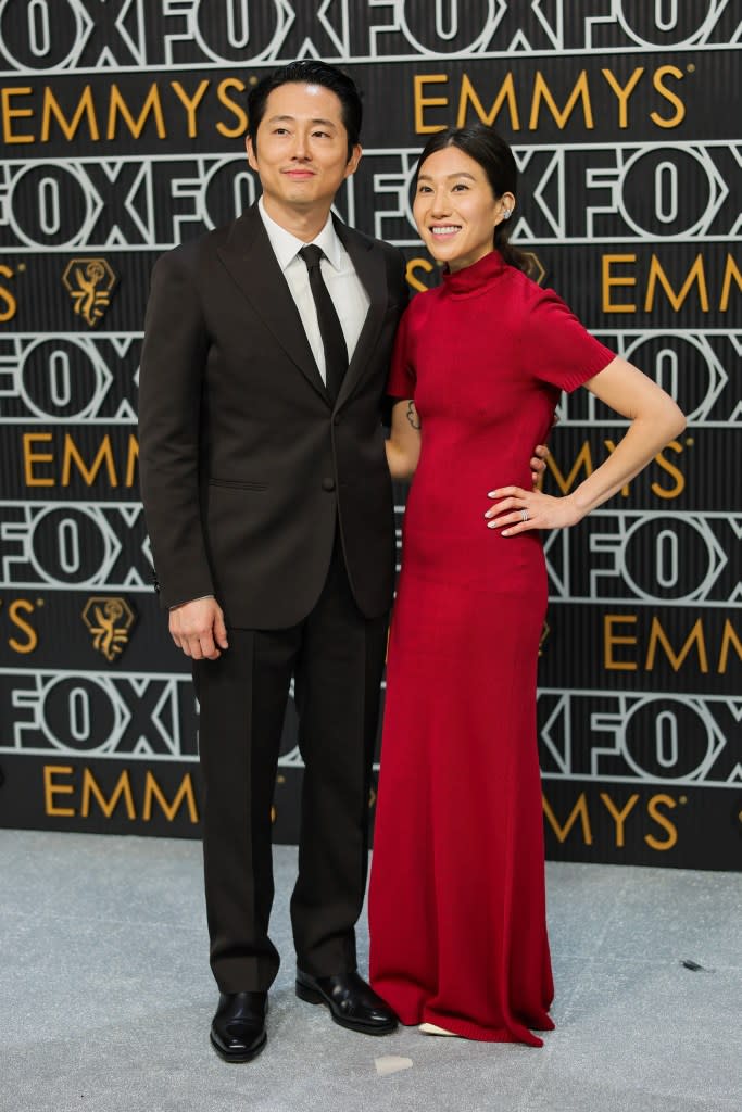 (L-R) Steven Yeun and Jo Pak attend the 75th Primetime Emmy Awards at Peacock Theater on January 15, 2024 in Los Angeles, California.