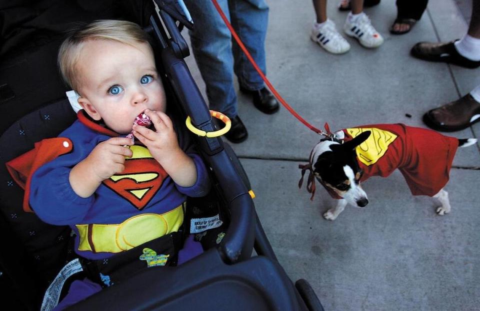 Joe Larwood, 4, of Atascadero and his buddy Quincey were in downtown Paso Robles to trick-or-treat on Halloween in 2005.