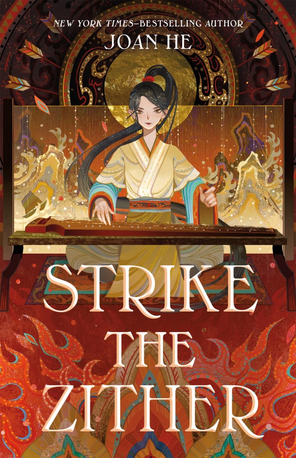 The cover for Strike the Zither shows a young Chinese woman in traditional dress playing the Zither