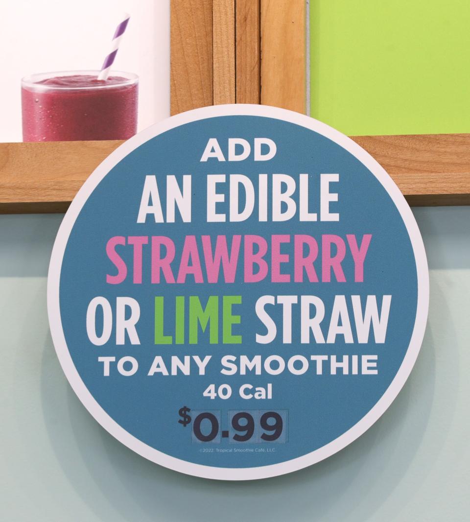 Tropical Smoothie Cafe offers edible strawberry and lime straws at their new Wallhaven location in Akron.