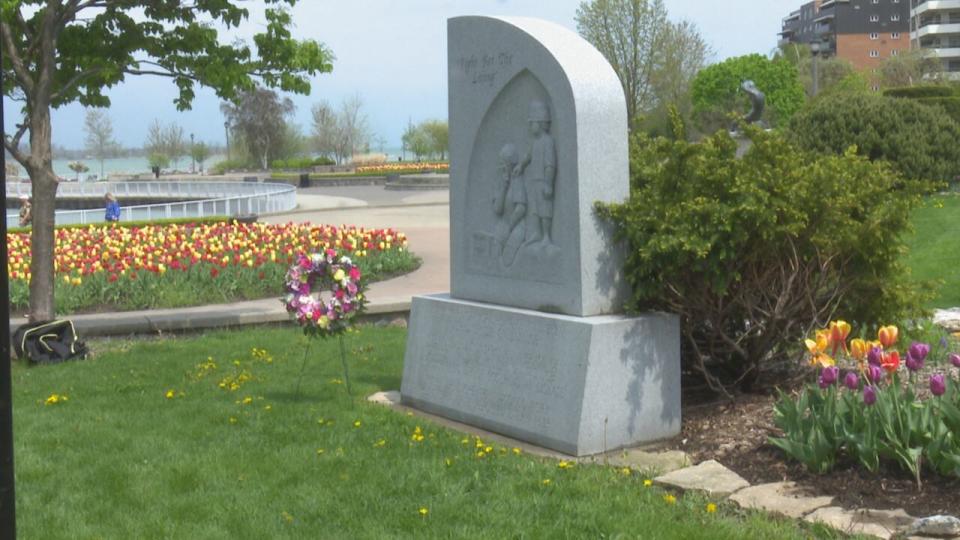 The 'Fight For the Living' monument at Windsor's Coventry Gardens, meant to recognize workers killed or injured on the job.
