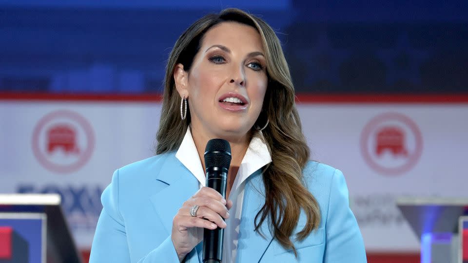 Ronna McDaniel, then-chair of the Republican National Committee, speaks at a GOP primary debate in 2023. - Justin Sullivan/Getty Images