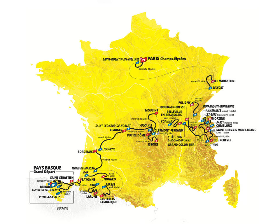 The 2023 Tour de France route map
