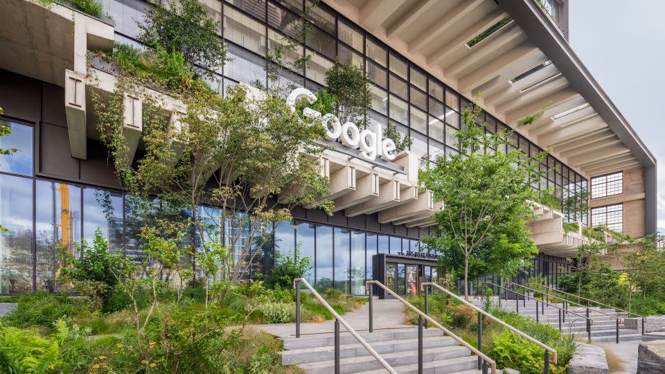 The main entrance exposes part of the original rail lines, using them as part of a floating planter that reveals part of the building's history. - Mark Wickens/Courtesy Google