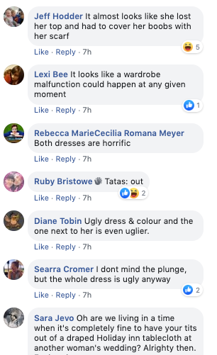 Wedding guest's 'vagina dress' lampooned online. Photo: Facebook.